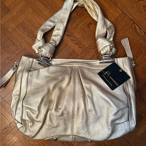 b. makowsky Metallic Champagne Leather Shoulder Bag